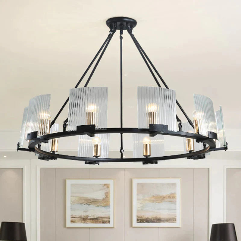 Wagon Wheel Living Room Ceiling Chandelier Traditional Metal 4/8/10 Lights Black Hanging Fixture