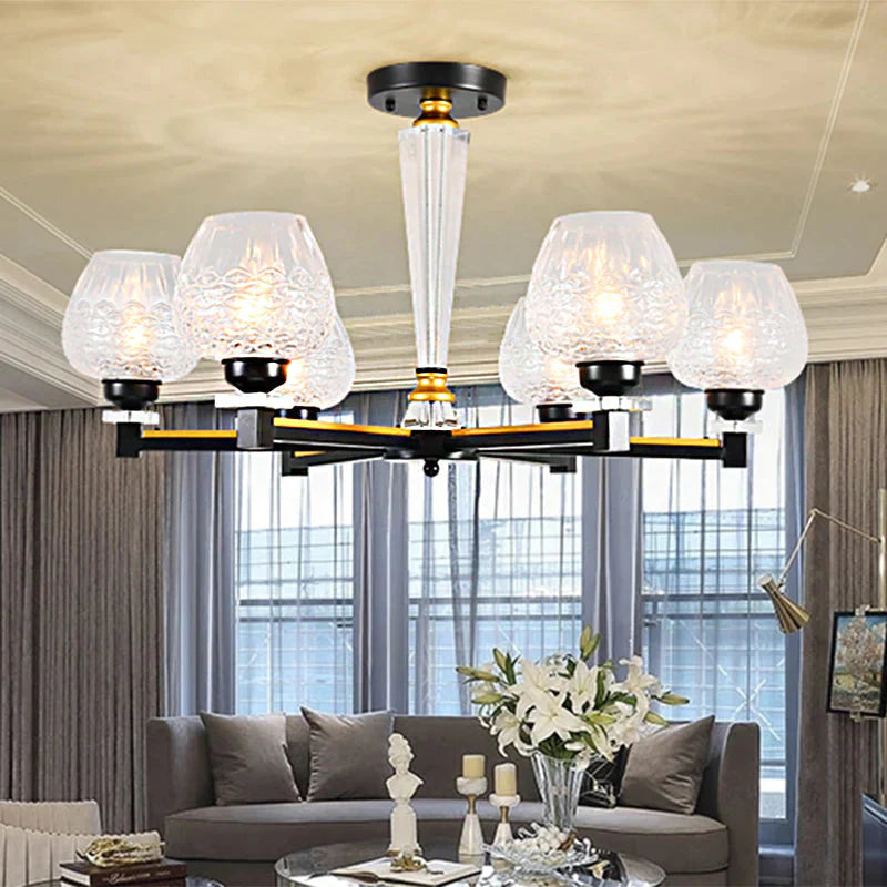 Cup Shape Living Room Pendant Lamp Traditional Crystal 3/6 Lights Black Chandelier Light Fixture