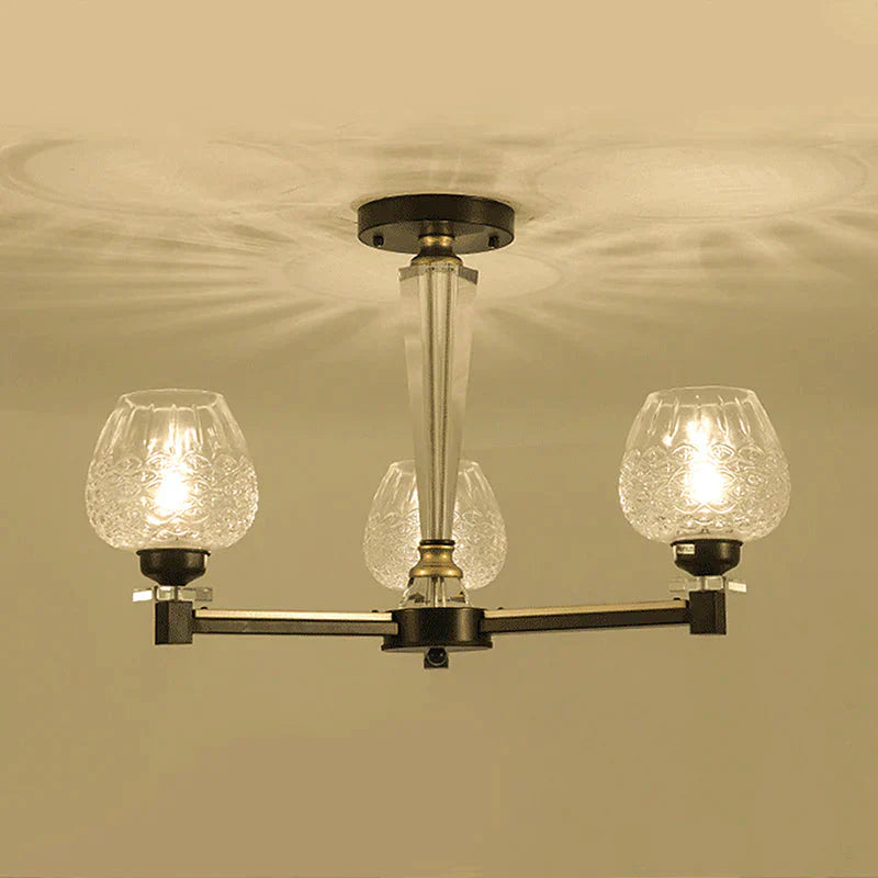 Cup Shape Living Room Pendant Lamp Traditional Crystal 3/6 Lights Black Chandelier Light Fixture
