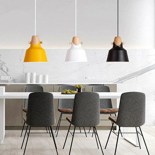 Nordic Pendant Lights Macaron Color Creative Single Head Solid Wood Lamps Aluminum Alloy Lampshade