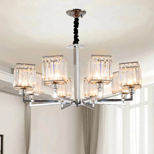 Cubic Hanging Ceiling Light Modern Prismatic Optical Crystal 6/8 Lights Chrome Chandelier