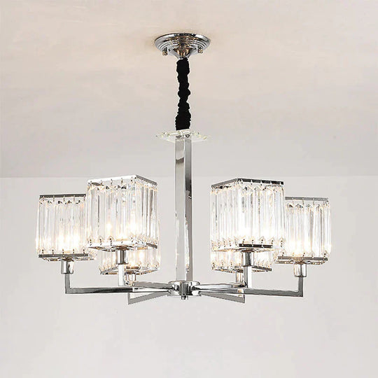 Cubic Hanging Ceiling Light Modern Prismatic Optical Crystal 6/8 Lights Chrome Chandelier 6 /