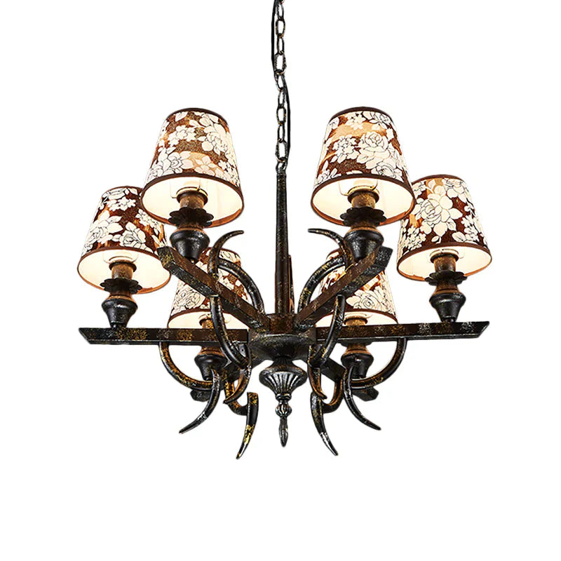 6 Lights Metal Hanging Chandelier Country Rust Tapered Dining Room Pendant Light Fixture With