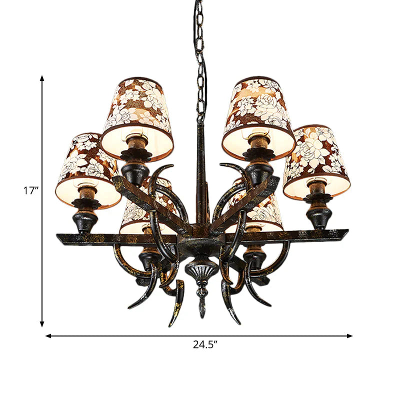 6 Lights Metal Hanging Chandelier Country Rust Tapered Dining Room Pendant Light Fixture With