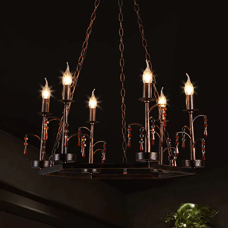 Metal Rust Pendant Lamp Geometric 6 Lights Vintage Chandelier Light Fixture For Dining Room