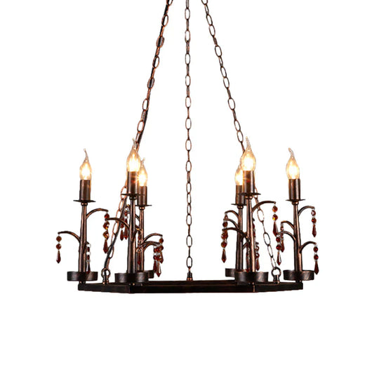 Metal Rust Pendant Lamp Geometric 6 Lights Vintage Chandelier Light Fixture For Dining Room