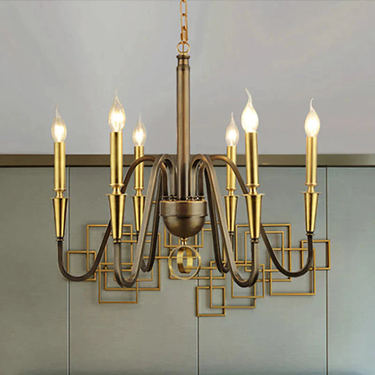 Brass Candle Ceiling Pendant Light Traditional Metal 6/8 Lights Living Room Chandelier Fixture