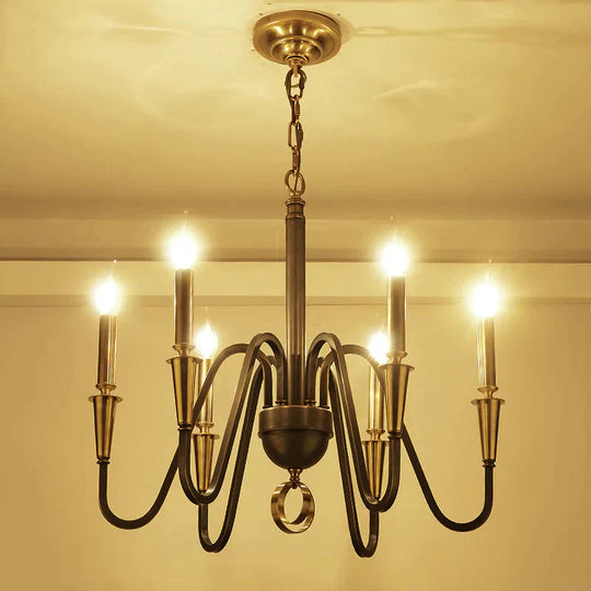 Brass Candle Ceiling Pendant Light Traditional Metal 6/8 Lights Living Room Chandelier Fixture