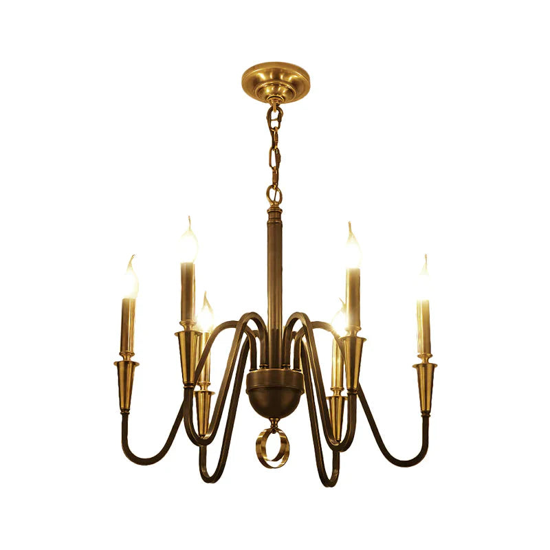 Brass Candle Ceiling Pendant Light Traditional Metal 6/8 Lights Living Room Chandelier Fixture