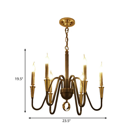 Brass Candle Ceiling Pendant Light Traditional Metal 6/8 Lights Living Room Chandelier Fixture