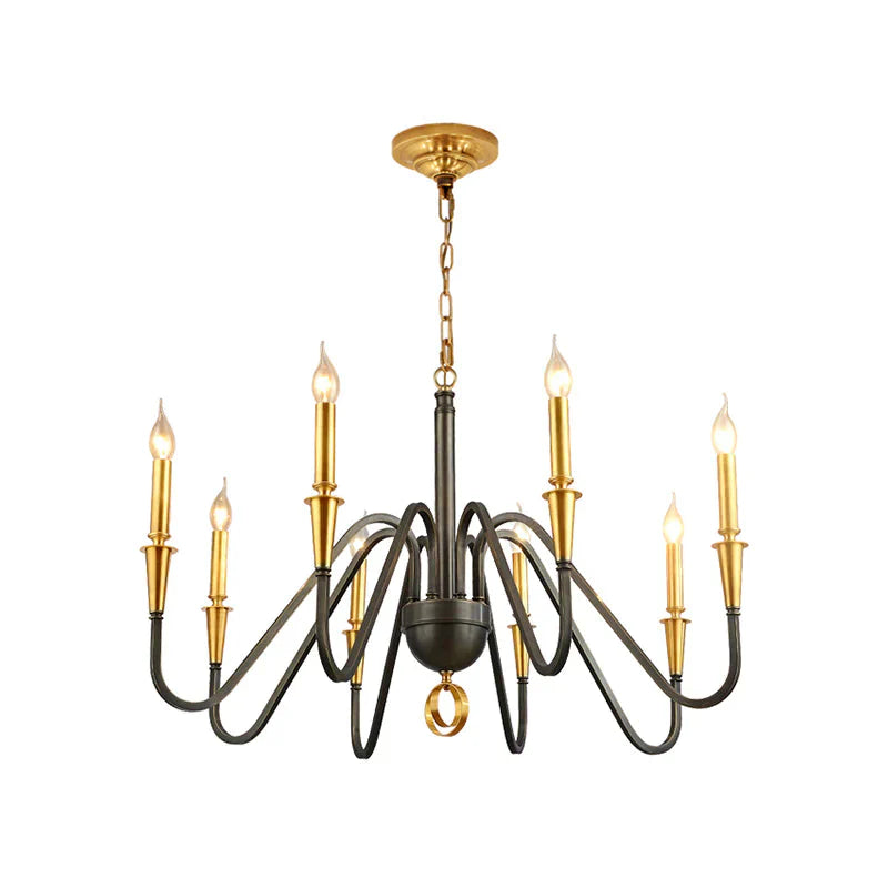 Brass Candle Ceiling Pendant Light Traditional Metal 6/8 Lights Living Room Chandelier Fixture