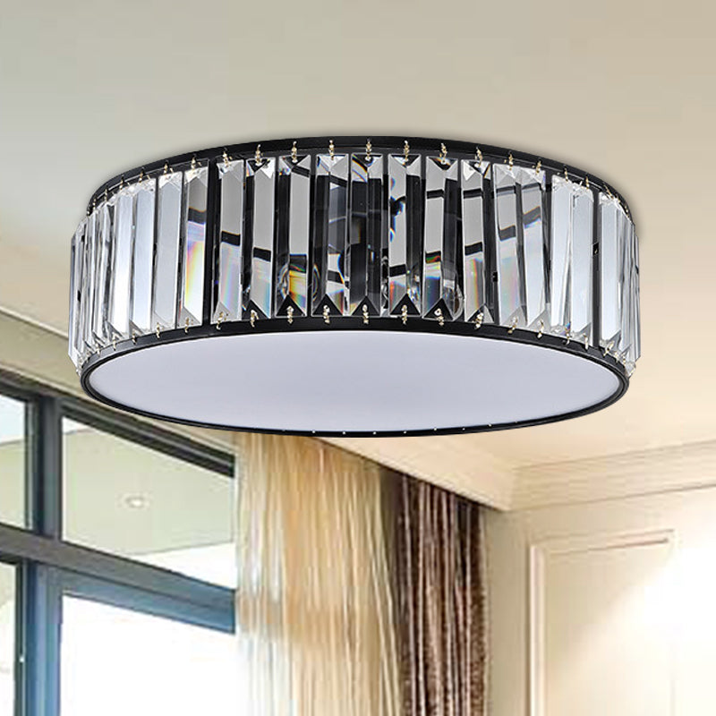 Simple Crystal - Shaded Drum Flush Mount Lamp - Black/Bronze 3/4/5 - Light Fixture For Bedrooms