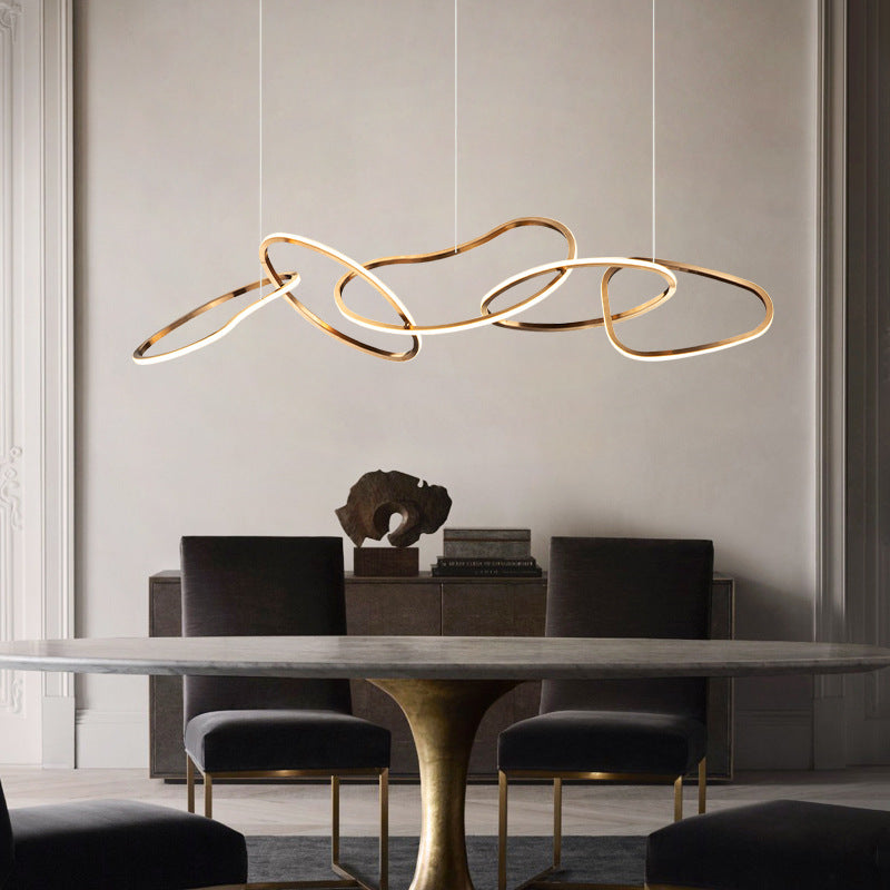 Minimalist Golden Metal 5-Ring Led Hanging Light For Dinning Room Pendant Lighting