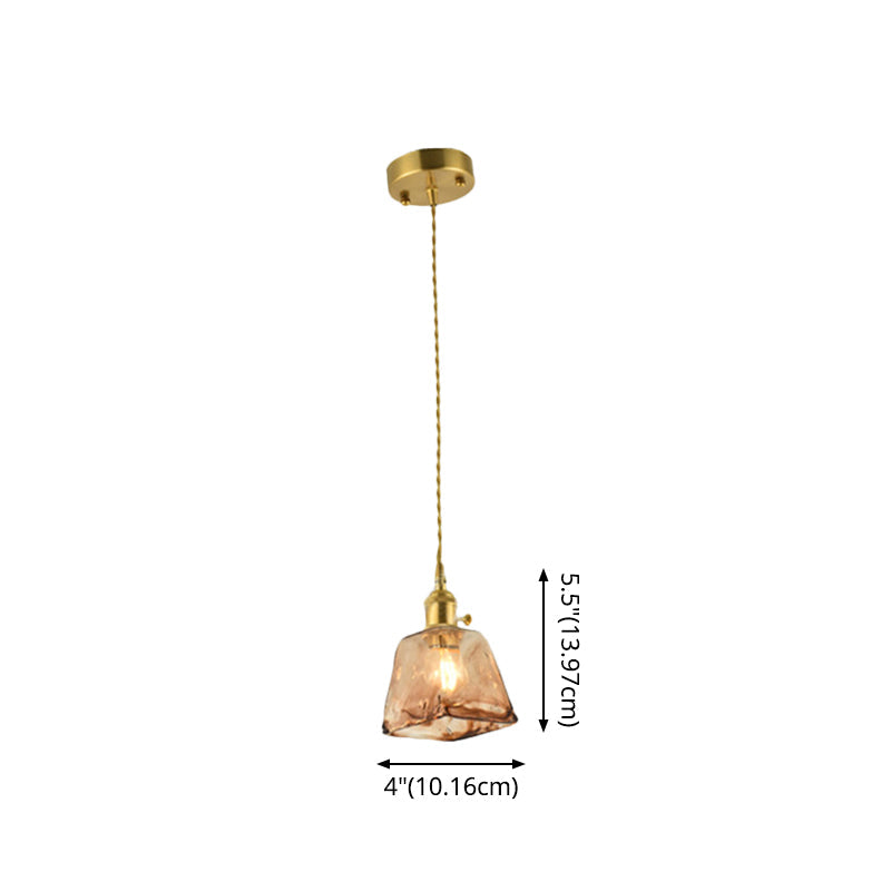 Aubrey - Vintage Handmade Brass Shaded Drop Pendant Tan Glass 1 - Bulb Pendulum