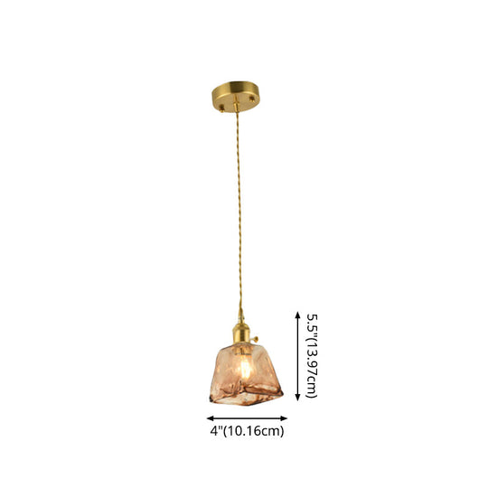 Aubrey - Vintage Handmade Brass Shaded Drop Pendant Tan Glass 1 - Bulb Pendulum