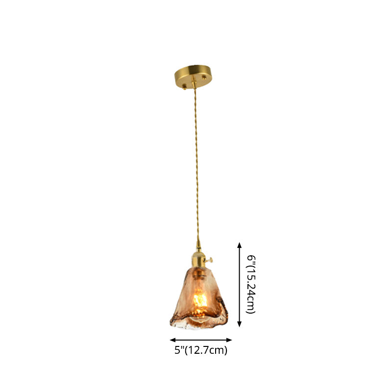 Aubrey - Vintage Handmade Brass Shaded Drop Pendant Tan Glass 1 - Bulb Pendulum