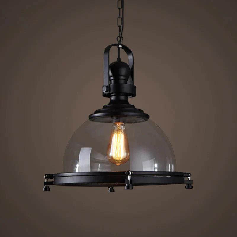 Glass Pot Shaped Suspension Lamp Industrial 1 - Light Bistro Bar Pendant Lighting In Black /
