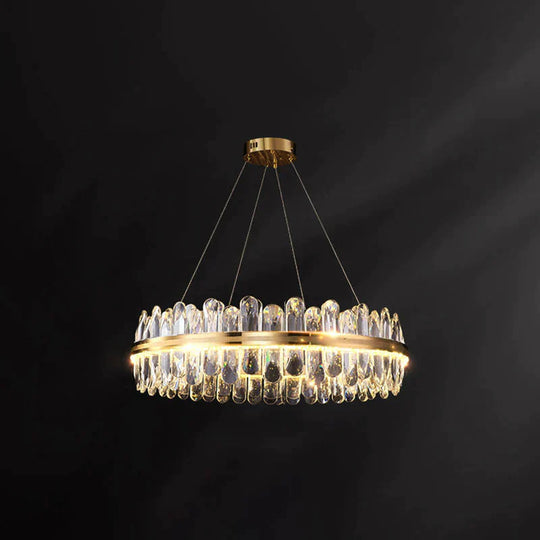 Minimalist Design Circular Crystal Chandelier In Brass / 23.5’ Round