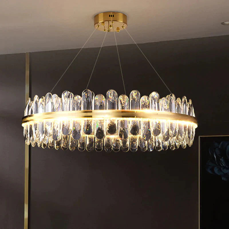 Minimalist Design Circular Crystal Chandelier In Brass