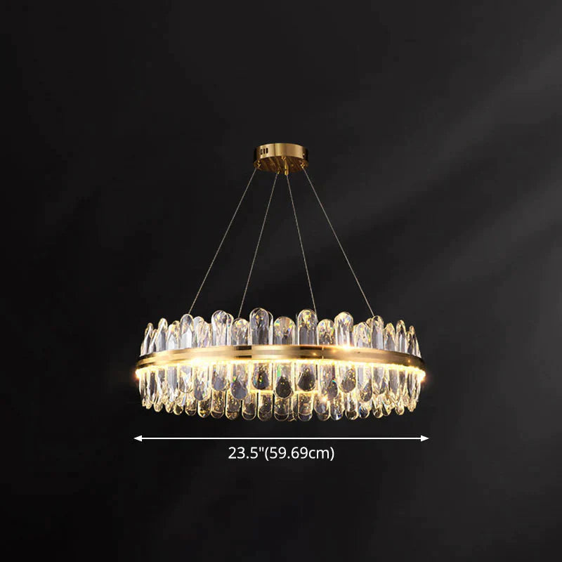 Minimalist Design Circular Crystal Chandelier In Brass