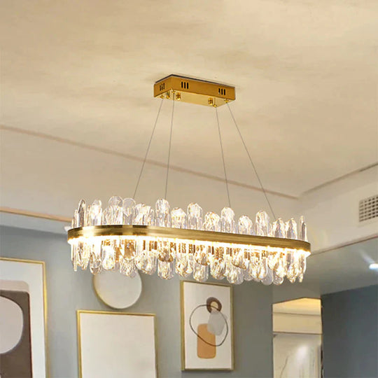 Minimalist Design Circular Crystal Chandelier In Brass