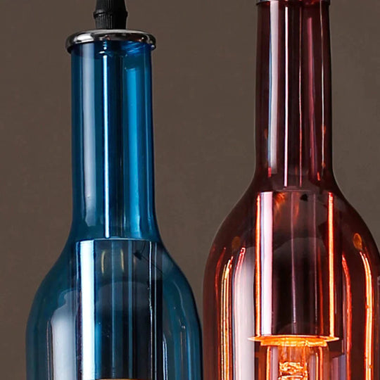 Art Deco Wine Bottle Hanging Lamp Glass Multi Color 5 Pendant