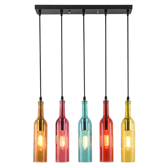 Art Deco Wine Bottle Hanging Lamp Glass Multi Color 5 Pendant Multi - Color