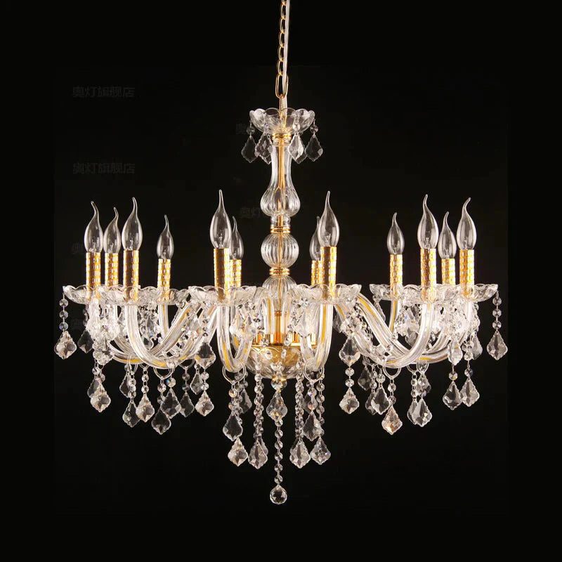 Candle Crystal Orb Chandelier Light Traditional 6 Heads Dining Room Hanging Ceiling In Gold