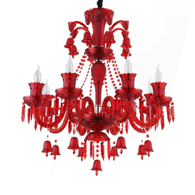 8 Lights Crystal Hanging Lamp Traditional Red/Blue/Purple Candelabra Living Room Chandelier Light