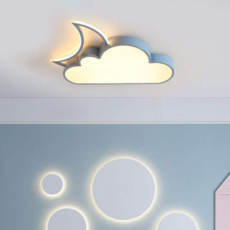 Dreamy Bedroom Glow: Nordic Led Cloud And Moon Metal Flush Mount Ceiling Light