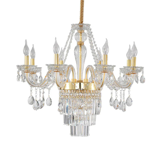 Candle Living Room Chandelier Lighting Traditional Clear Crystal 6 Lights Chrome/Gold Hanging Lamp