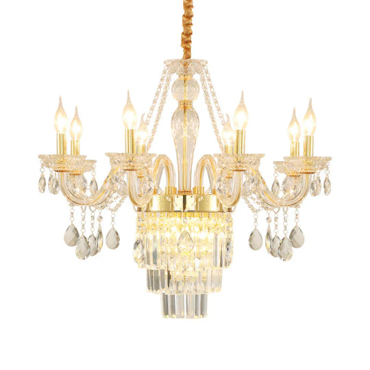 Candle Living Room Chandelier Lighting Traditional Clear Crystal 6 Lights Chrome/Gold Hanging Lamp