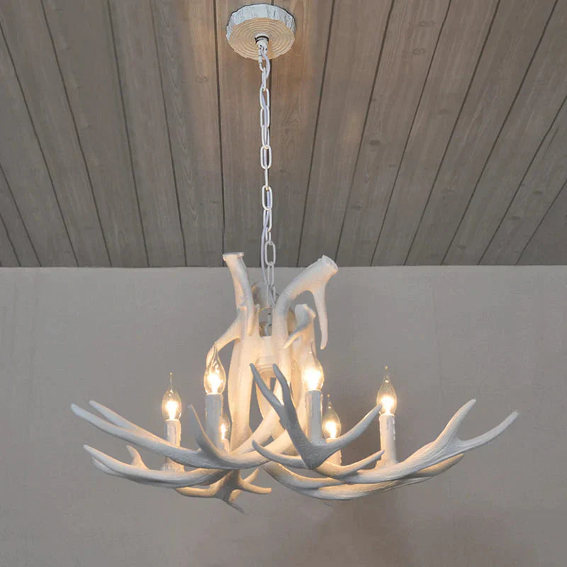 Resin White/Brown And Yellow Chandelier Lighting Antler 6 Lights Traditional Pendant Lamp For