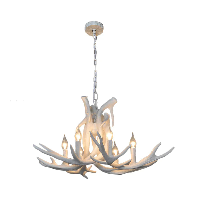 Resin White/Brown And Yellow Chandelier Lighting Antler 6 Lights Traditional Pendant Lamp For