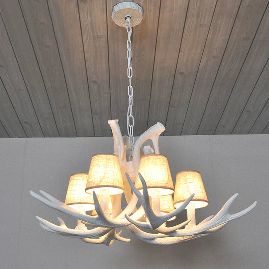 Resin White/Brown And Yellow Chandelier Lighting Antler 6 Lights Traditional Pendant Lamp For