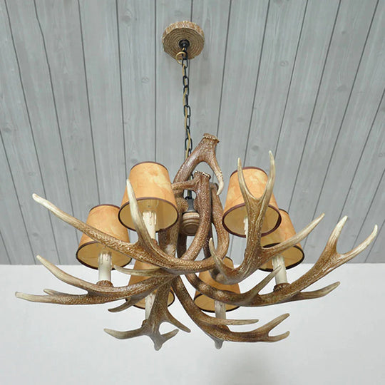 Resin White/Brown And Yellow Chandelier Lighting Antler 6 Lights Traditional Pendant Lamp For