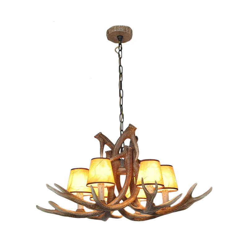 Resin White/Brown And Yellow Chandelier Lighting Antler 6 Lights Traditional Pendant Lamp For