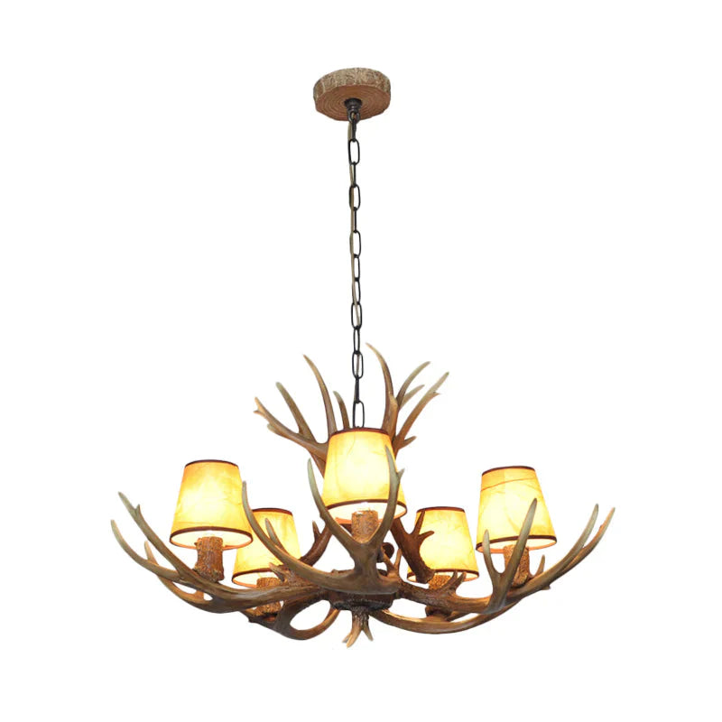 5 Lights Resin Chandelier Lamp Classic White/Brown And Yellow Antler Dining Room Hanging Ceiling