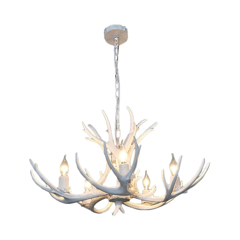 5 Lights Resin Chandelier Lamp Classic White/Brown And Yellow Antler Dining Room Hanging Ceiling