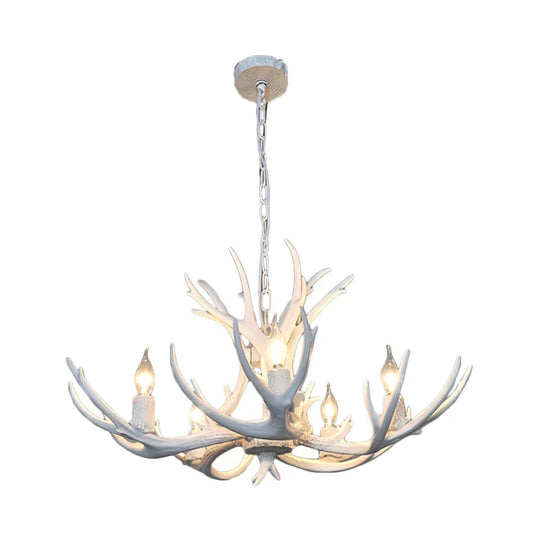 5 Lights Resin Chandelier Lamp Classic White/Brown And Yellow Antler Dining Room Hanging Ceiling