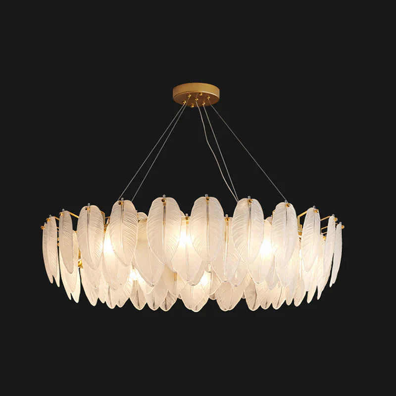 Modern Crystal Feather Hanging Chandelier Light With Clear Glass Lamp Shade
