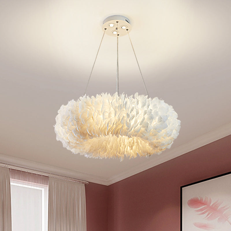 Florine - White Doughnut Feather Chandelier Pendant Lamp