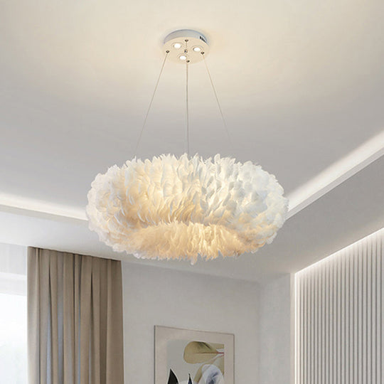 Florine - White Doughnut Feather Chandelier Pendant Lamp