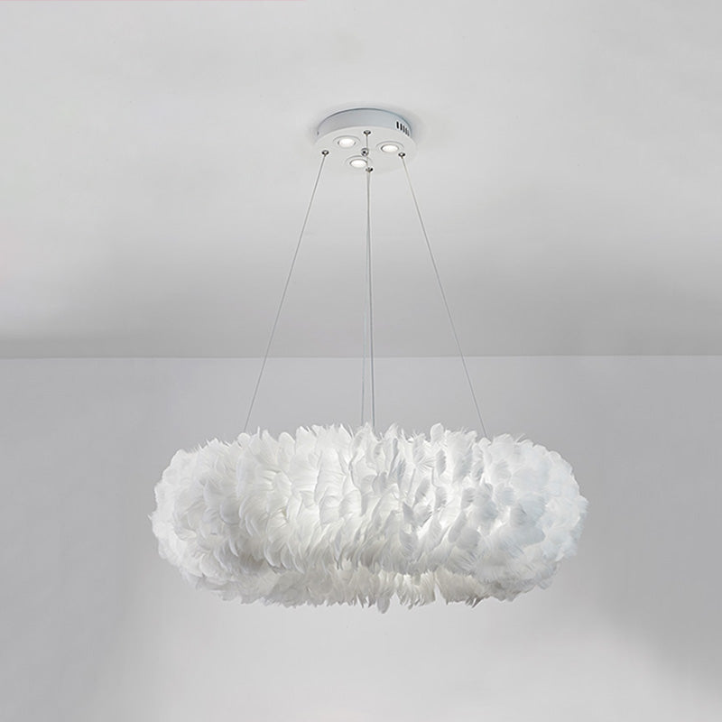 Florine - White Doughnut Feather Chandelier Pendant Lamp / 24