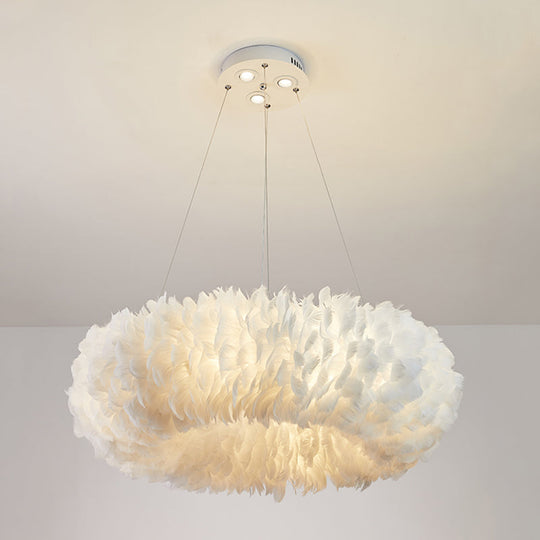 Florine - White Doughnut Feather Chandelier Pendant Lamp