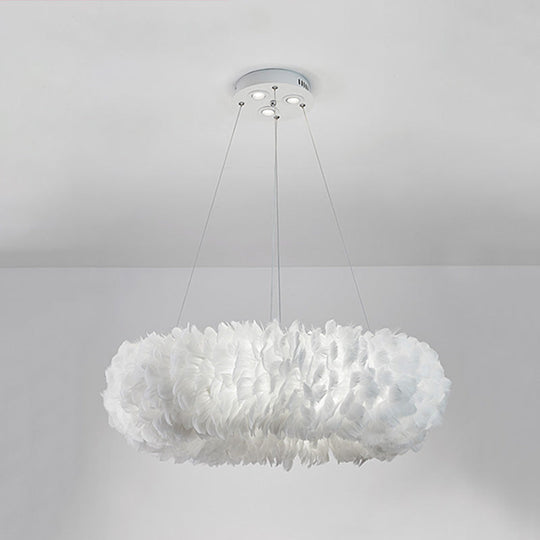 Florine - White Doughnut Feather Chandelier Pendant Lamp / 27.5