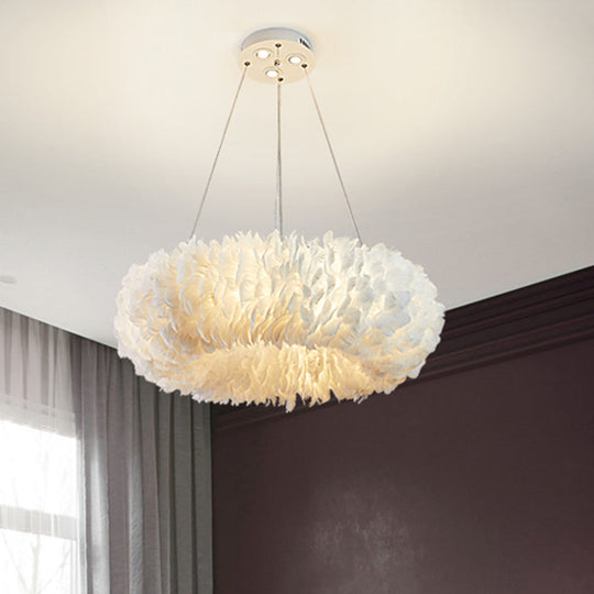 Florine - White Doughnut Feather Chandelier Pendant Lamp