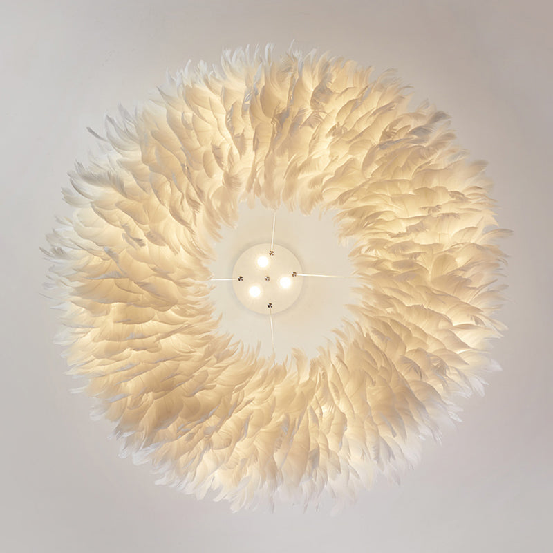 Florine - White Doughnut Feather Chandelier Pendant Lamp