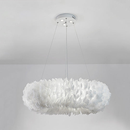 Florine - White Doughnut Feather Chandelier Pendant Lamp / 31.5