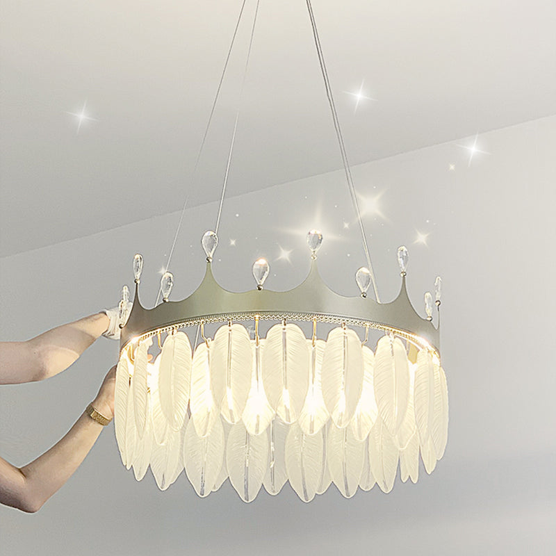 Liliana - Modern 3 - Colored Led Crystal Feather Chandelier Lamp Crown Shape Hanging With Clear